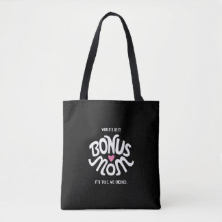 Bonus Mum White & Pink Design on Black Tote Bag