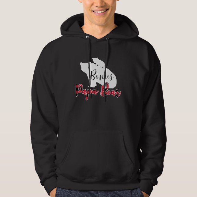 Bonus Papa Bear Buffalo Plaid Stepdad Fathers Day  Hoodie (Front)