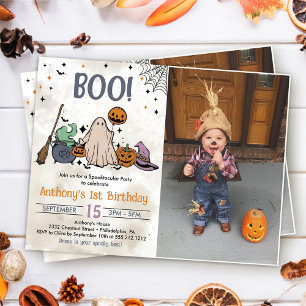 Boo! 1st Birthday Party Halloween Photo Invitation