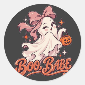 Boo Babe Pink Ghost Halloween Classic Round Sticker