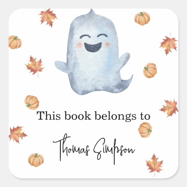 Boo - baby shower bookplate square sticker (Front)