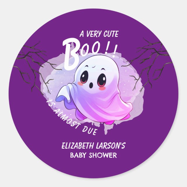 Boo Baby Shower Halloween Deep Purple Themed Party Classic Round Sticker (Front)