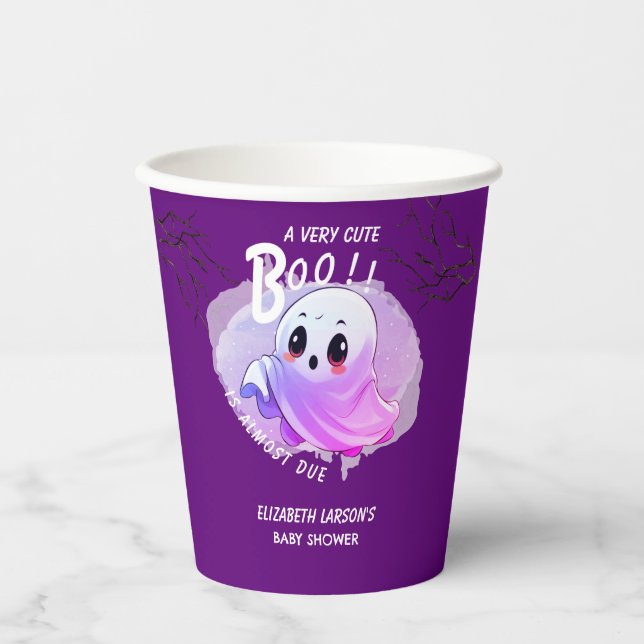 Boo Baby Shower Halloween Deep Purple Themed Party Paper Cups (Front)