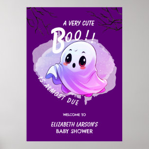 Boo Baby Shower Halloween Deep Purple Themed Party Poster