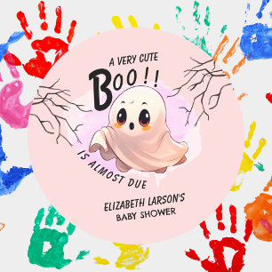 Boo Baby Shower Halloween Pink themed Cute Party Classic Round Sticker