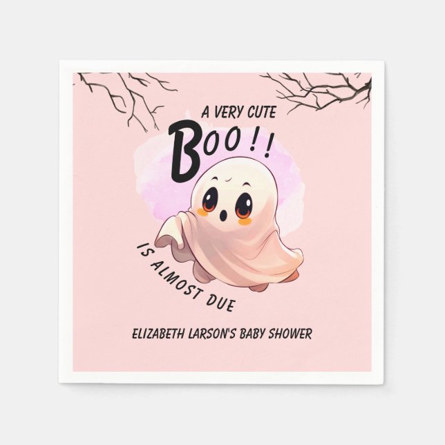 Boo Baby Shower Halloween Pink themed Cute Party Napkin (Front)