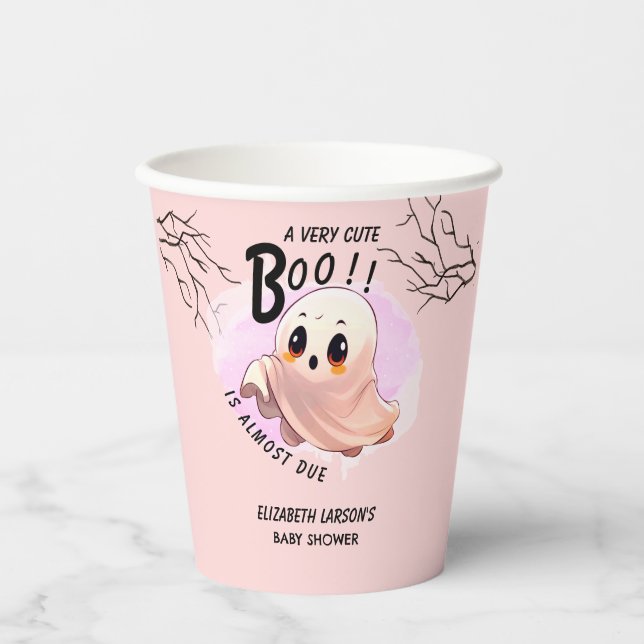 Boo Baby Shower Halloween Pink themed Cute Party Paper Cups (Front)