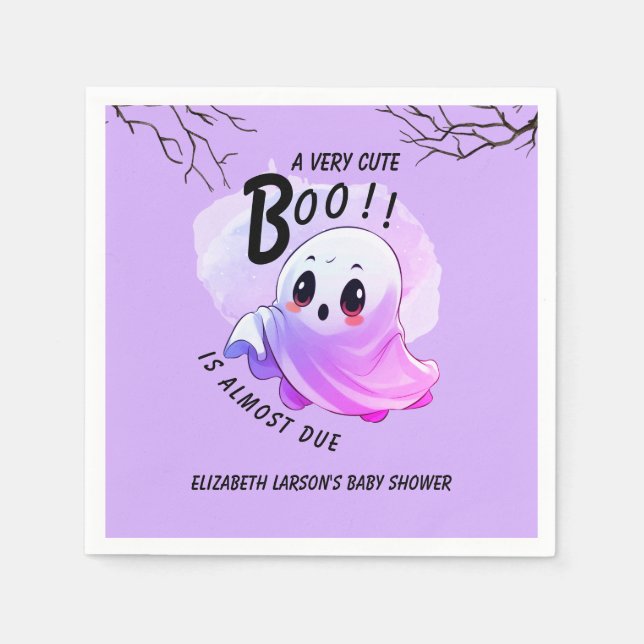 Boo Baby Shower Halloween Purple Themed Cute Party Napkin (Front)