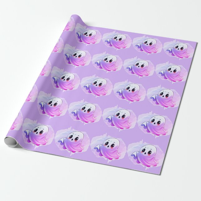 Boo Baby Shower Halloween Purple Themed Cute Party Wrapping Paper (Unrolled)