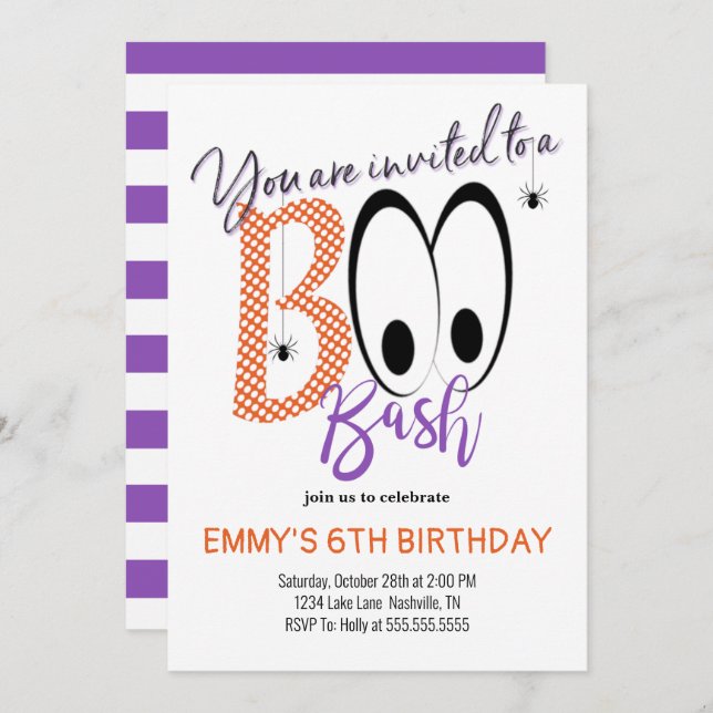 BOO BASH HALLOWEEN BIRTHDAY PARTY INVITATION (Front/Back)