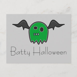 Boo Bat Green Ghost Batty Halloween Postcard