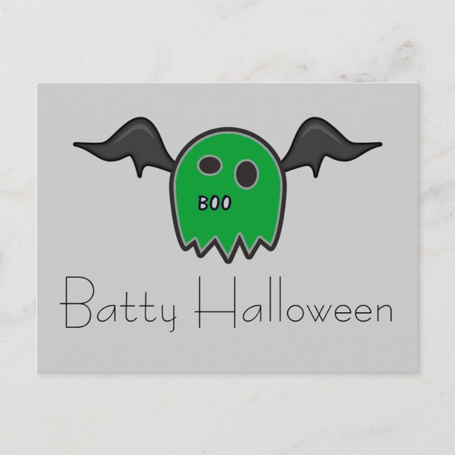 Boo Bat Green Ghost Batty Halloween Postcard (Front)