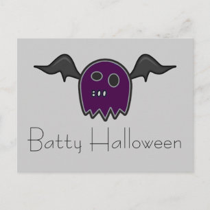 Boo Bat Purple Ghost Batty Halloween Postcard