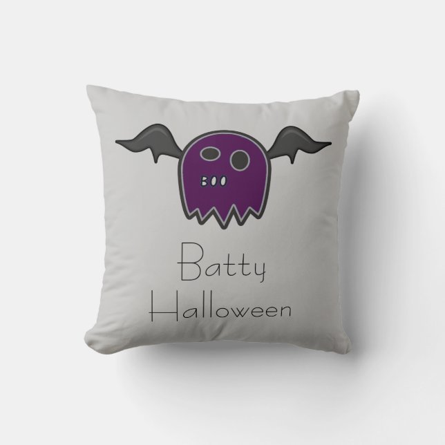 Boo Bat Purple Ghost Pillow (Front)