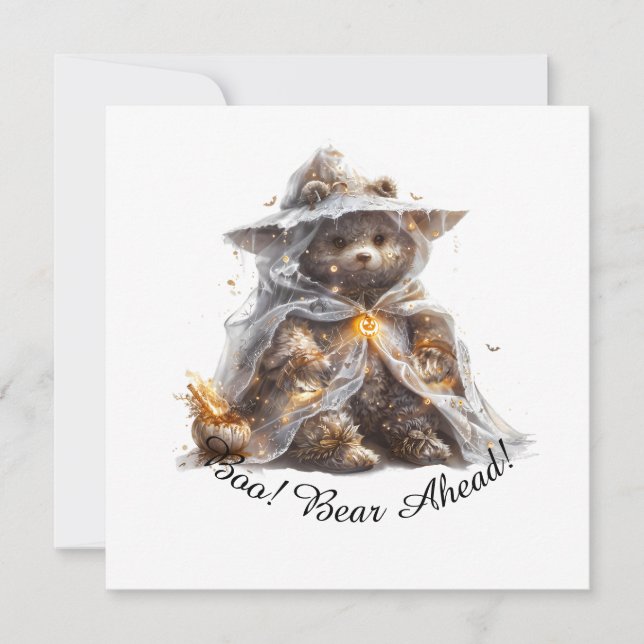 Boo! Bear Ahead! Teddy bear. Ghost Teddy Invitation (Front)