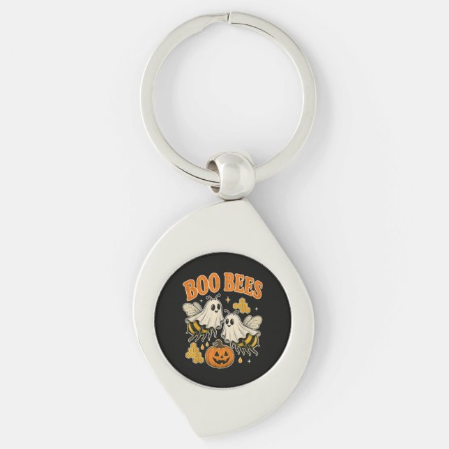 Boo Bees Funny Ghost Bee Pun Cute Halloween Key Ring (Front)