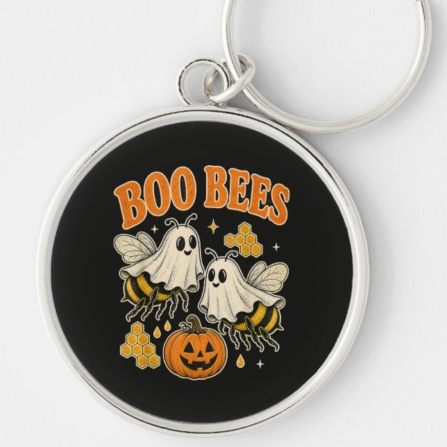Boo Bees Funny Ghost Bee Pun Cute Halloween Key Ring (Front)