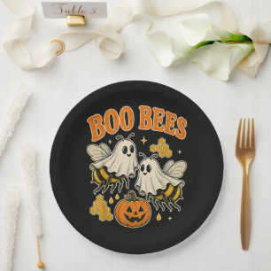 Boo Bees Funny Ghost Bee Pun Cute Halloween Paper Plate