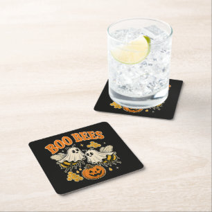 Boo Bees Funny Ghost Bee Pun Cute Halloween Square Paper Coaster