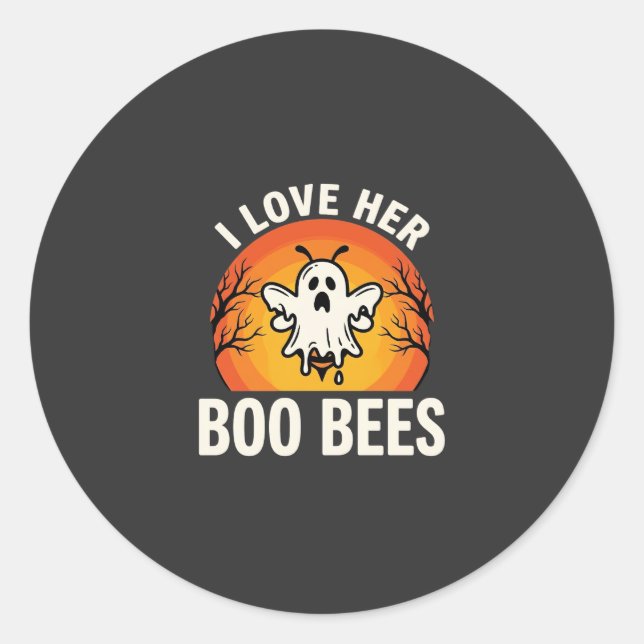 Boo Bees Halloween Ghost Bee Funny Design_1 Classic Round Sticker (Front)