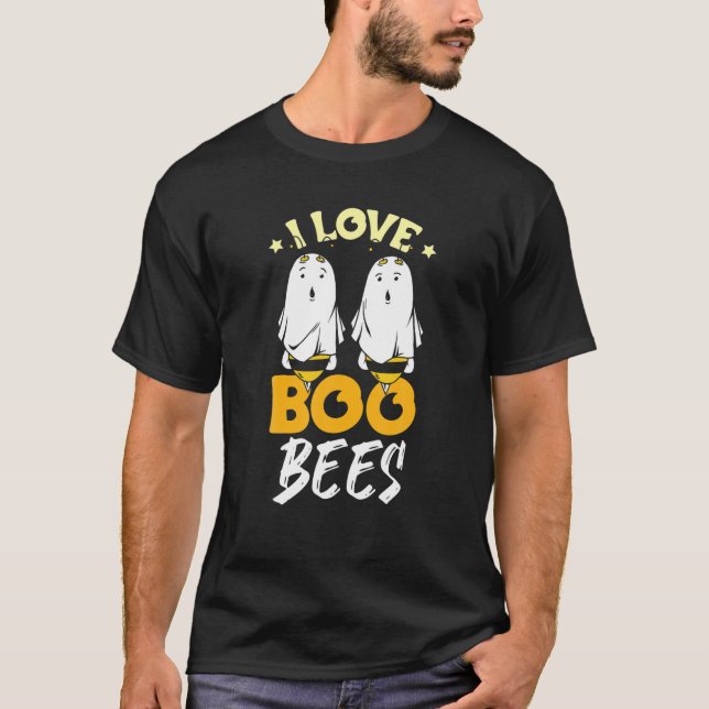 Boo Bees Halloween Ghost Drinking Beer T-Shirt (Front)