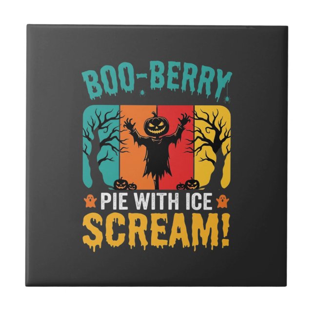 Boo-Berry Pie Halloween Ice Scream Design Ceramic Tile (Front)