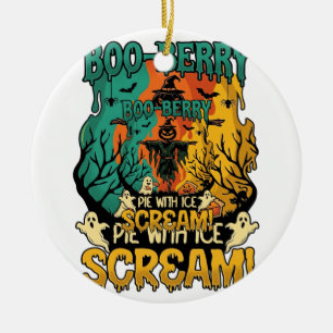 Boo Berry Pie Ice Scream Pumpkin Scarecrow Hallowe Ceramic Ornament
