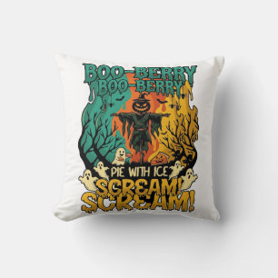 Boo Berry Pie Ice Scream Pumpkin Scarecrow Hallowe Cushion