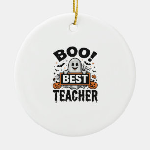 Boo Best Teacher Vintage Halloween Teacher Design_ Ceramic Ornament