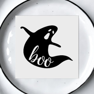 Boo. Black and white cute ghost Halloween party Napkin