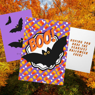 Boo Black Bats Candy Corn Customised Halloween  Card