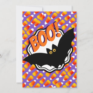 Boo Black Bats Candy Corn Customised Halloween  Invitation