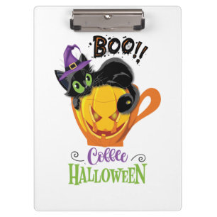 Boo Black Cat, Scary Pumpkin Coffee Halloween Clipboard