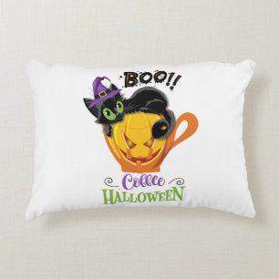 Boo Black Cat, Scary Pumpkin Coffee Halloween Decorative Cushion