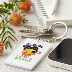 Boo Black Cat, Scary Pumpkin Coffee Halloween Key Ring