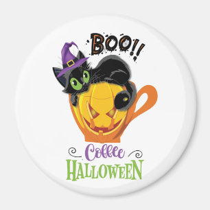 Boo Black Cat, Scary Pumpkin Coffee Halloween Magnet