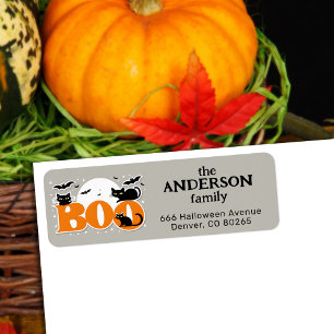 Boo Black Cats and Bats Halloween Return Address  Return Address Label