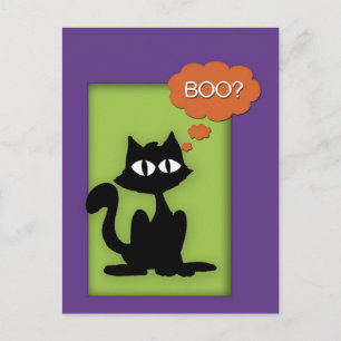 Boo Black Kitty Halloween Postcard