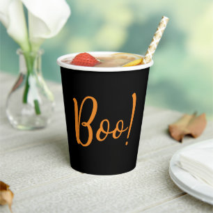Boo! Black & Orange Halloween Paper Cups