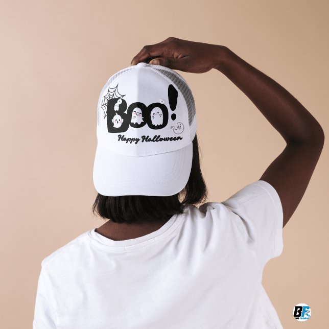 Boo! Black & White Cute Simple Halloween Trucker Hat (Creator Uploaded)