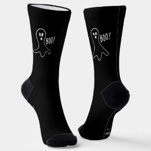 Boo black white ghost spooky fun cute Halloween Socks