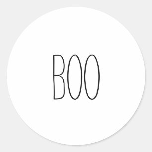 Boo black & white spooky handwritten Halloween Classic Round Sticker