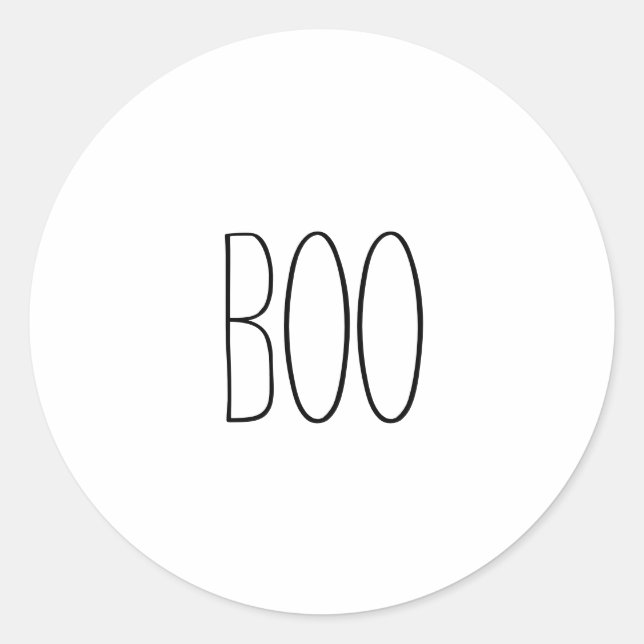Boo black & white spooky handwritten Halloween Classic Round Sticker (Front)