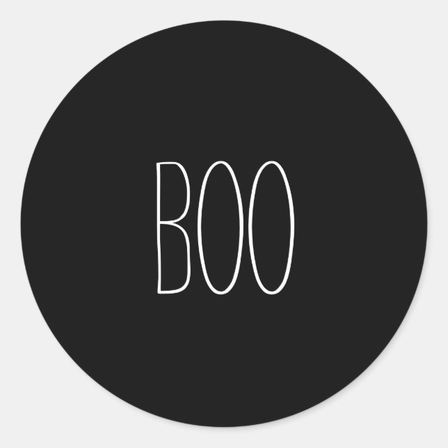 Boo black white spooky handwritten Halloween  Classic Round Sticker (Front)