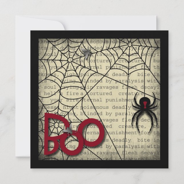 Boo Black Widow Spider & Creepy Text for Halloween Card (Front)
