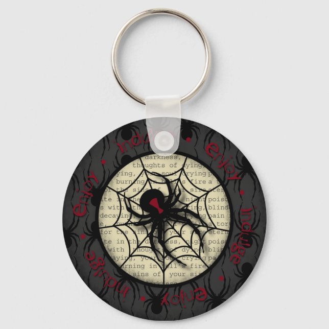 Boo Black Widow Spider & Creepy Text for Halloween Key Ring (Front)