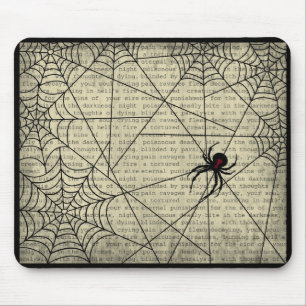 Boo Black Widow Spider & Creepy Text for Halloween Mouse Pad
