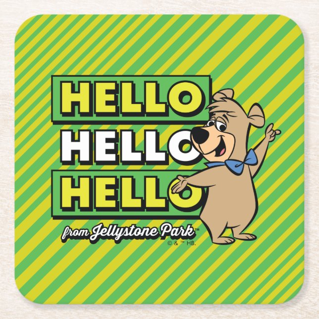 Boo-Boo Bear Hello Hello Hello From Jellystone Square Paper Coaster (Front)