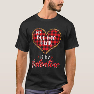 Boo Boo Bear is My Valentine Leopard Buffalo Plaid T-Shirt