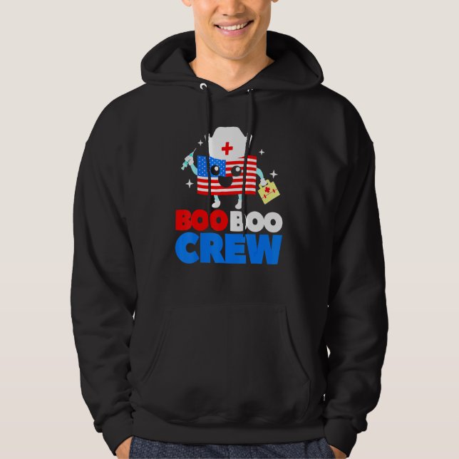 Boo Boo Crew American Flag  4th Of July USA Nurse  Hoodie (Front)